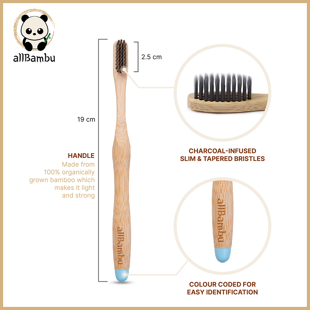 Single Pack Bamboo Toothbrush -Blue Medium