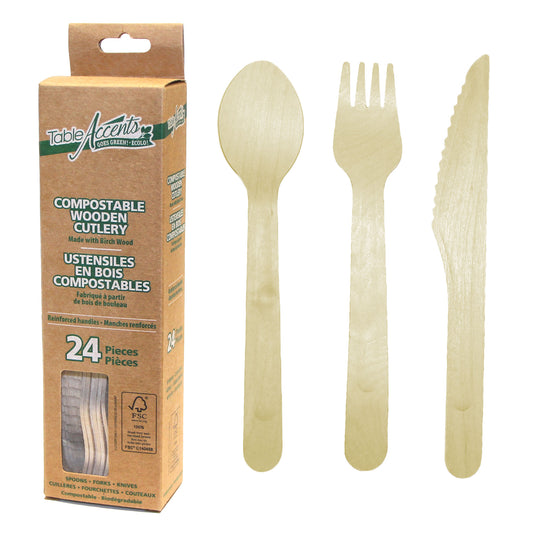Couverts compostables en bois de bouleau | Paquet de 24