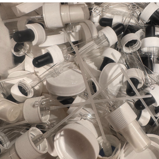 Various Lids, Glass Droppers, Sprayers