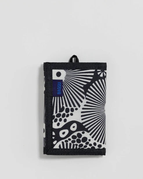 Recycled Nylon Wallet - Woodblock Floral Black