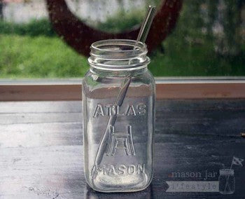 Longues pailles en verre pour bocaux Mason d'un litre