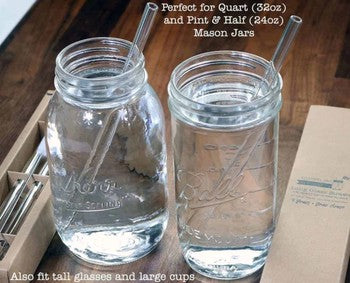 Longues pailles en verre pour bocaux Mason d'un litre